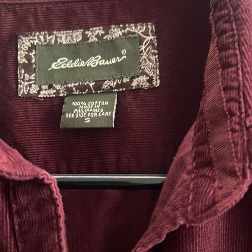 Eddie Bauer Burgundy Corduroy Button Down Shirt - Picture 2 of 4